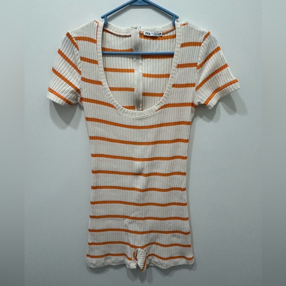 Zara Orange and White Striped Jumpsuit